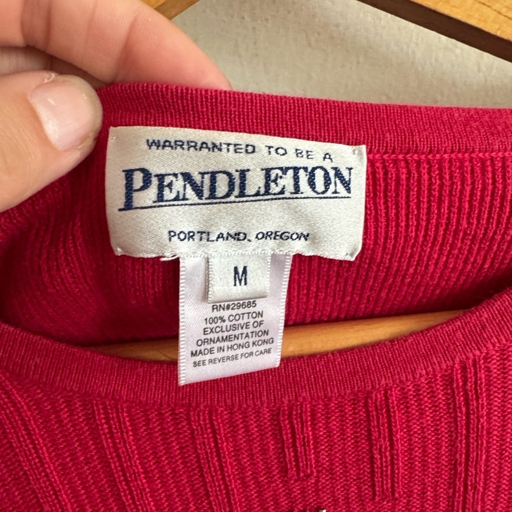 Vintages 90s Pendelton Sweater Aztec Beaded Red knit Cotton Pullover Sz. Medium - Picture 4 of 4